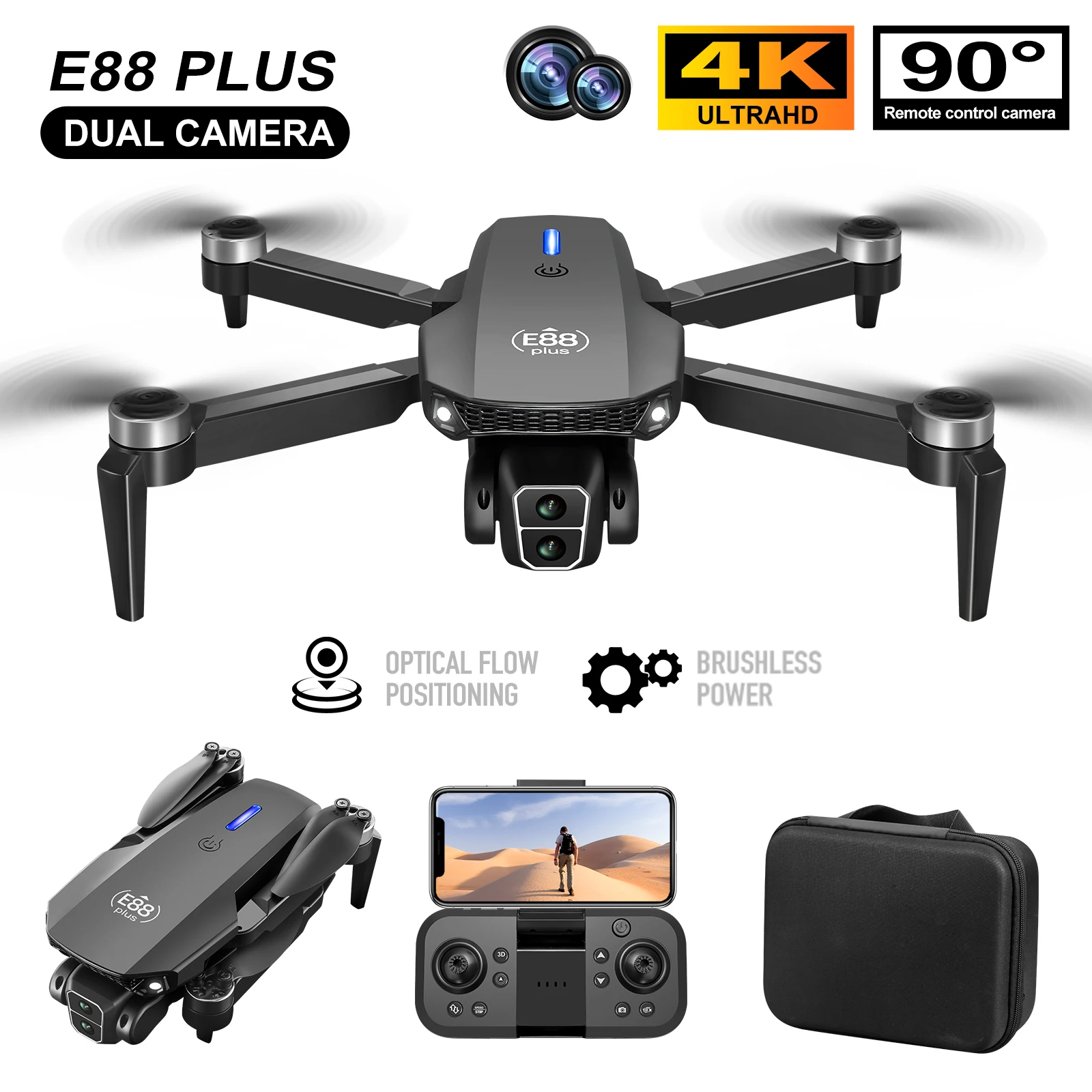 New E88 Plus Quadcopter Drone: - Rc Helicopter Case recension och pris